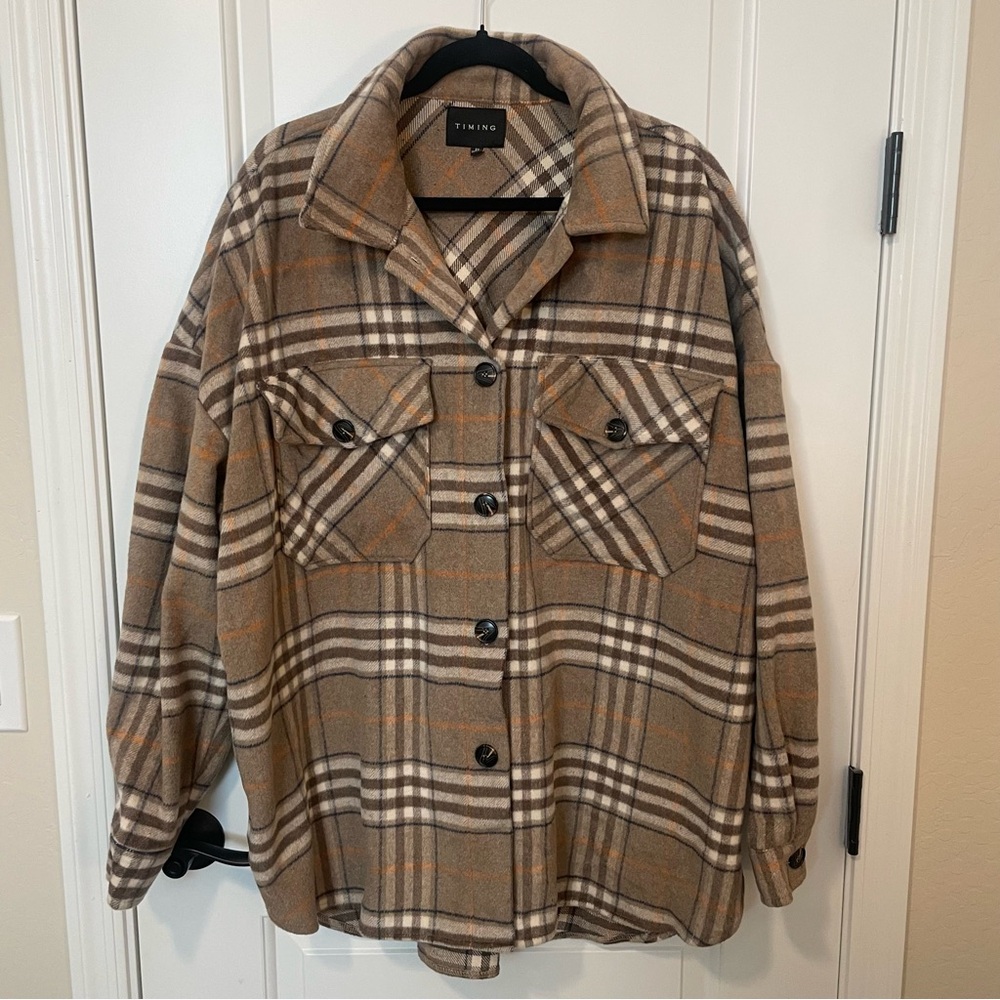NWOT Timing Buckle Brown Flannel Plaid Jacket